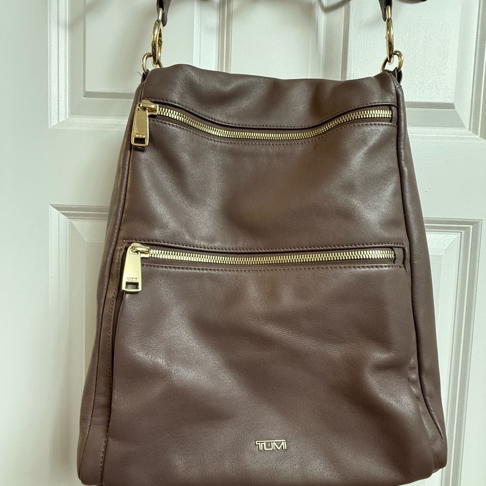 TUMI MauveTaupe Brown Leather Backpack to convertible Shoulder Bag